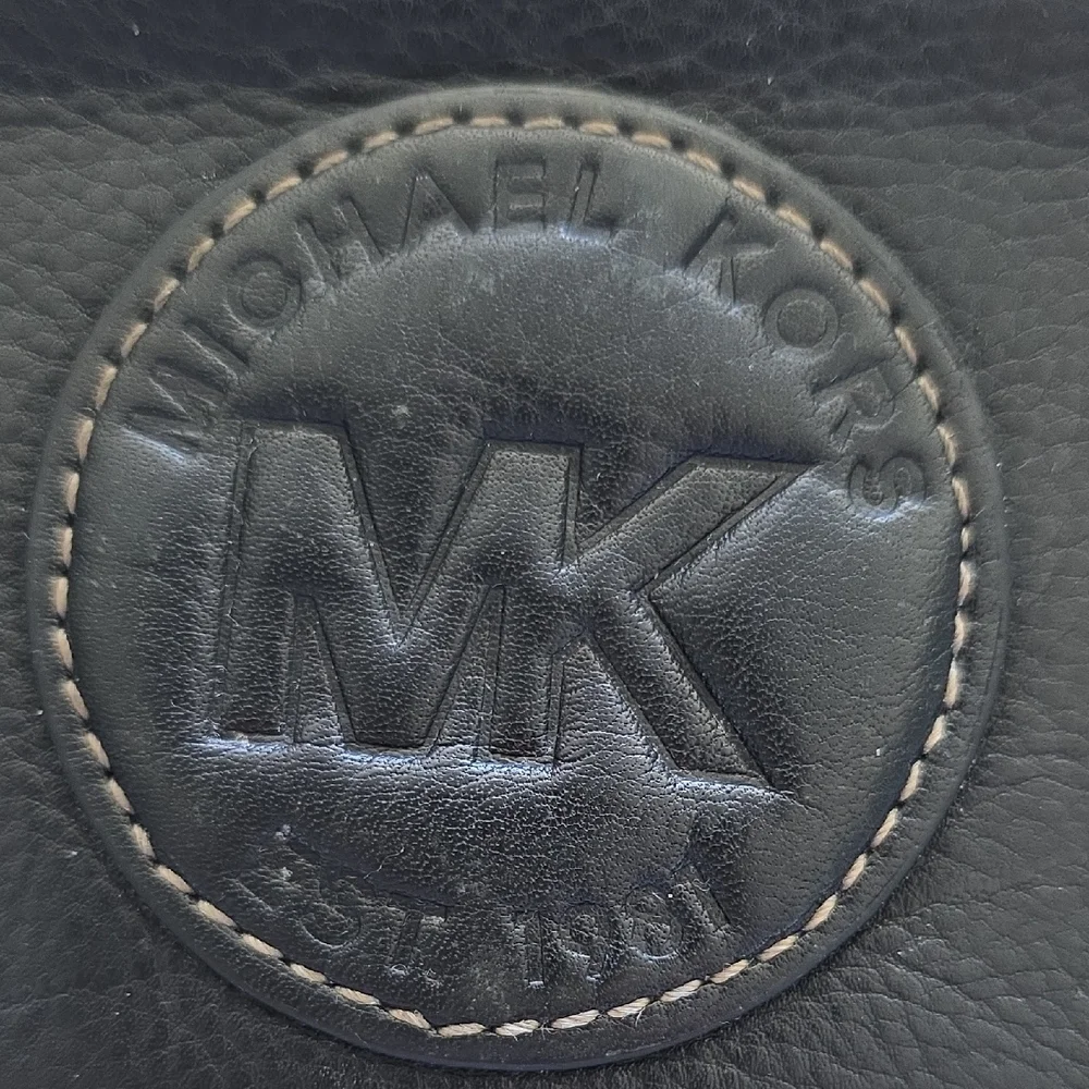 Michael Kors Black Leather Flap Wallet with Embossed MK Emblem - Picture 2 of 5